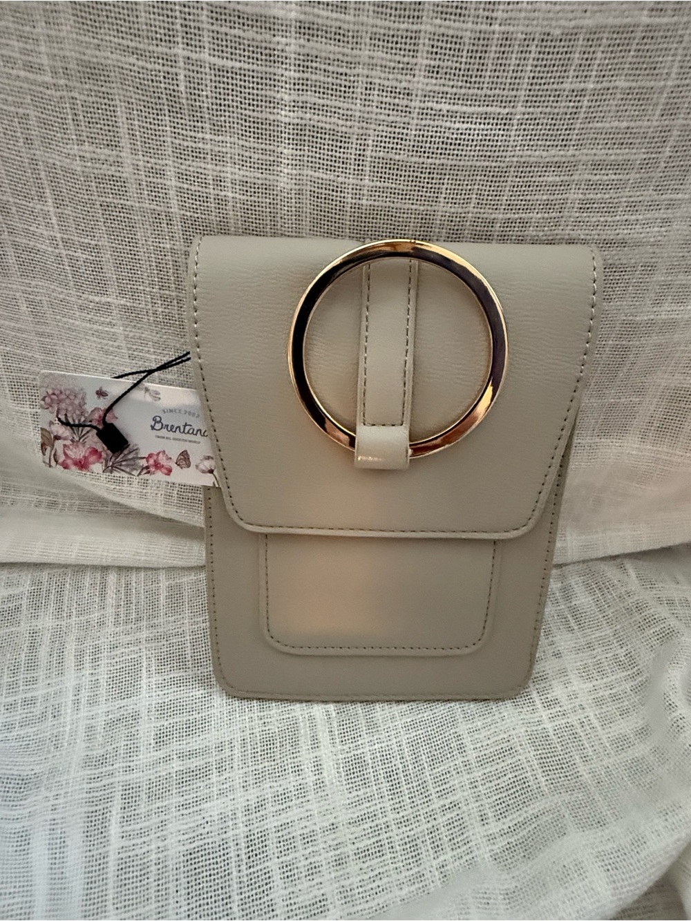 Brentana Beige Crossbody Bag with Gold Ring Detail